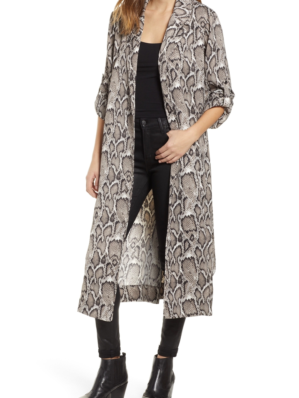 AFRM Neutral Snake-Print Long Duster Trench Coat NWOT Sz XS